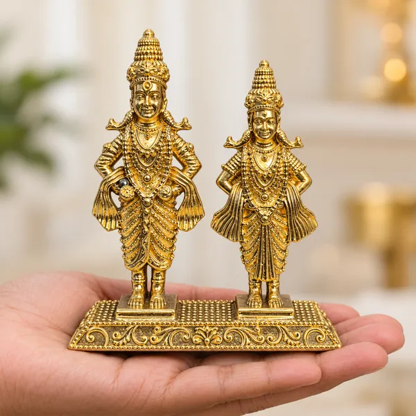 Vitthal_Rukmini_Brass_Idol_Pair,_Gold_Finish