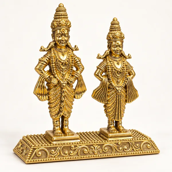 Vitthal_Rukmini_Brass_Idol_Pair,_Gold_Finish