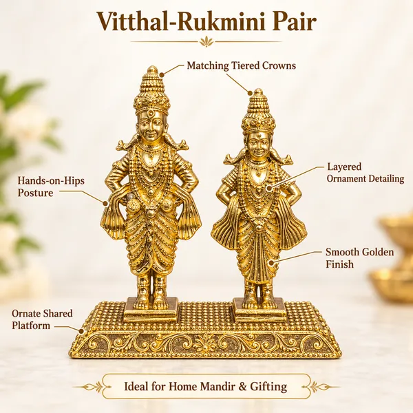 Vitthal_Rukmini_Brass_Idol_Pair,_Gold_Finish