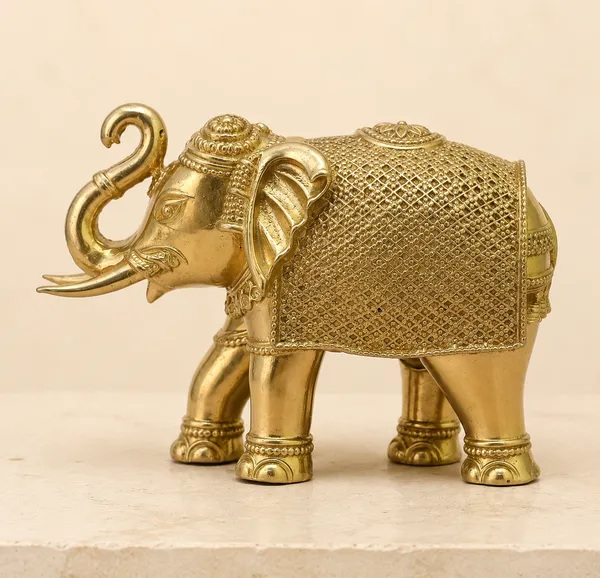 Ornate_Brass_Elephant_(Hathi)_Showpiece,_Gold_Finish