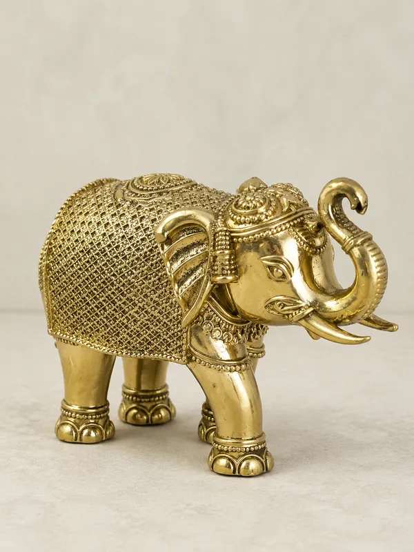 Ornate_Brass_Elephant_(Hathi)_Showpiece,_Gold_Finish