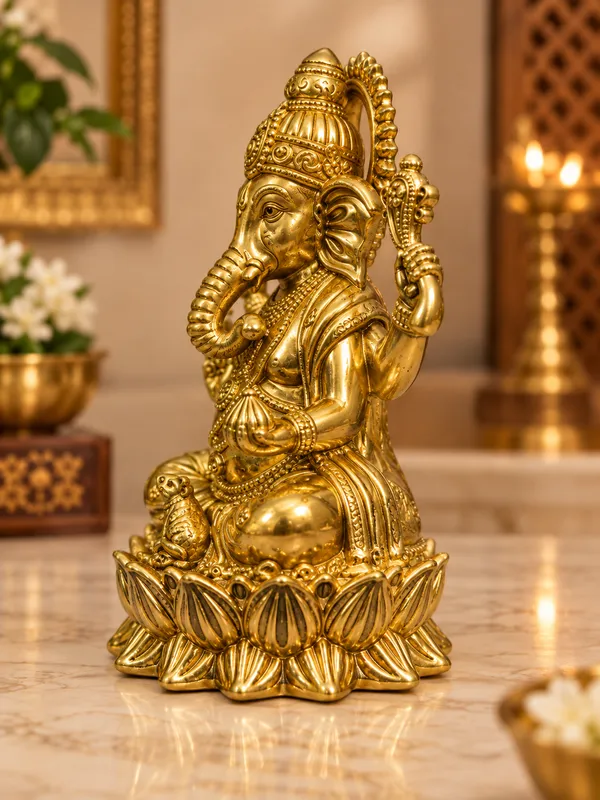 Lord_Ganesha_Seated_on_Lotus_-_Brass_Idol,_Gold_Finish