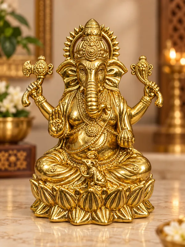 Lord_Ganesha_Seated_on_Lotus_-_Brass_Idol,_Gold_Finish