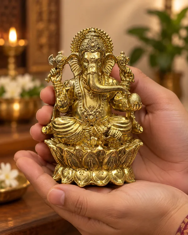Lord_Ganesha_Seated_on_Lotus_-_Brass_Idol,_Gold_Finish