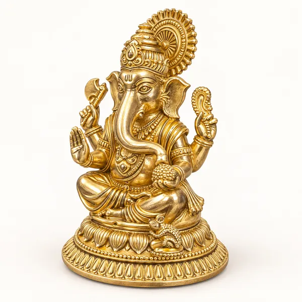 Ganesha_on_Round_Brass_Plate,_Gold_Finish