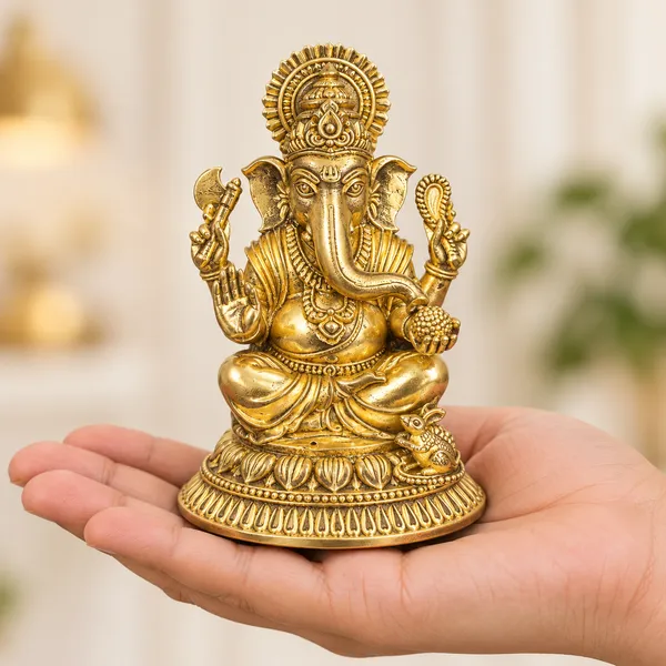 Ganesha_on_Round_Brass_Plate,_Gold_Finish