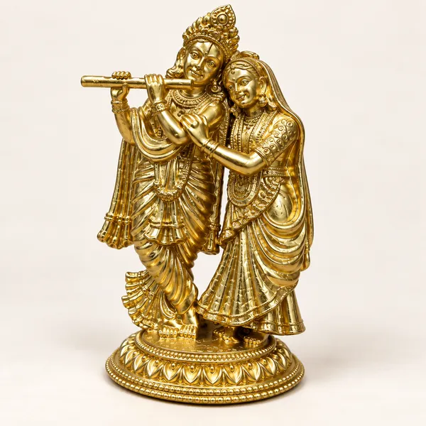 Radha_Krishna_Playing_Flute_-_Brass_Idol,_Gold_Finish