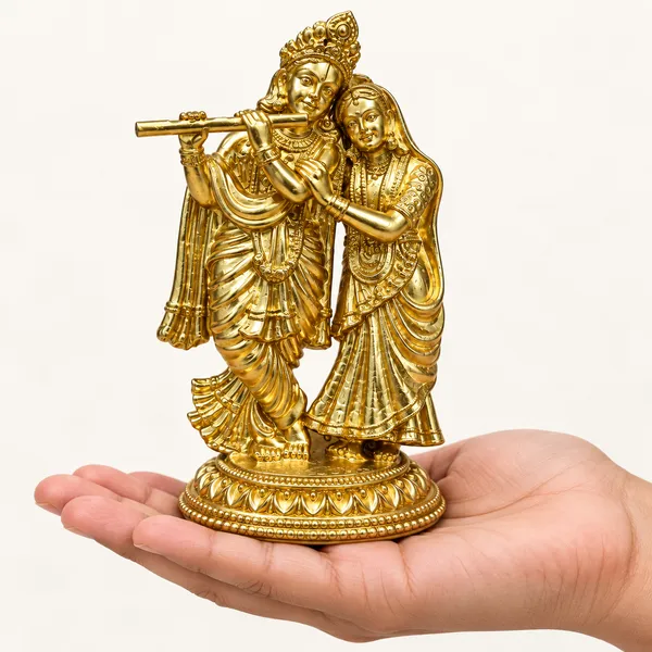 Radha_Krishna_Playing_Flute_-_Brass_Idol,_Gold_Finish