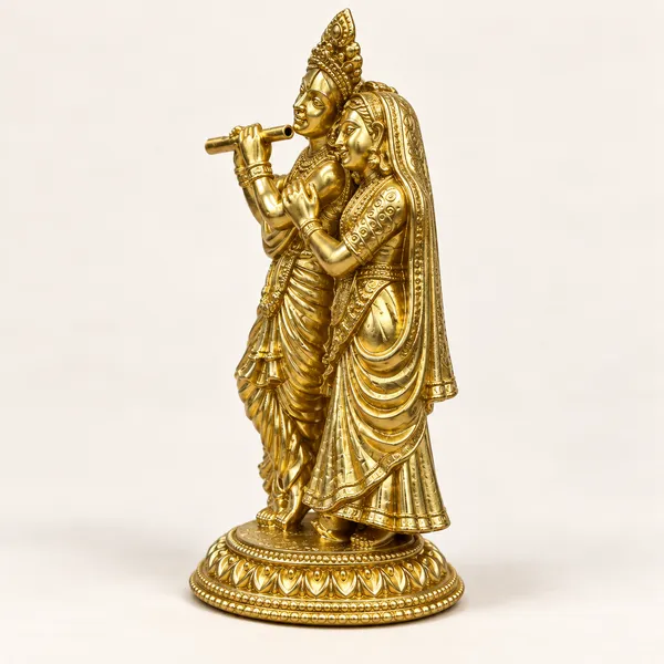 Radha_Krishna_Playing_Flute_-_Brass_Idol,_Gold_Finish