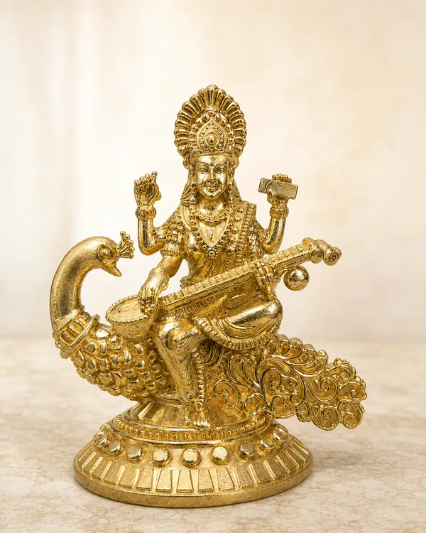 Goddess_Saraswati_Brass_Idol,_Gold_Finish
