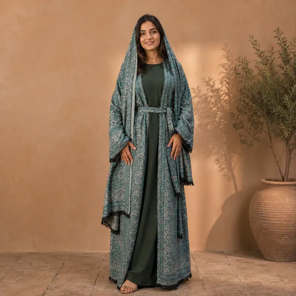 Green_Pashmina_Abaya_With_Scarf_For_Women