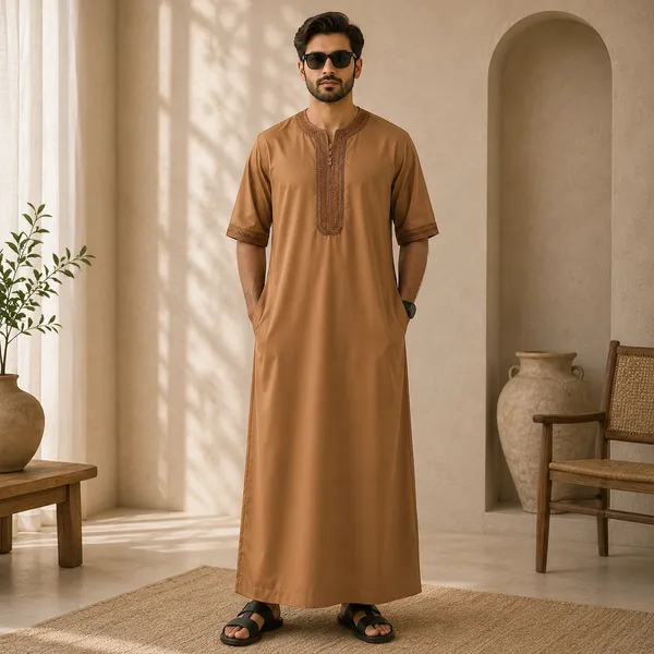Brown_Spun_Imported_Fabric_Thobe_For_Men