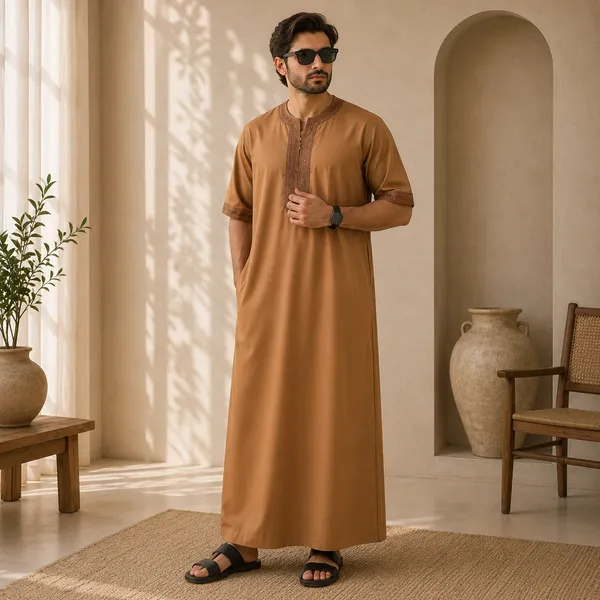 Brown_Spun_Imported_Fabric_Thobe_For_Men