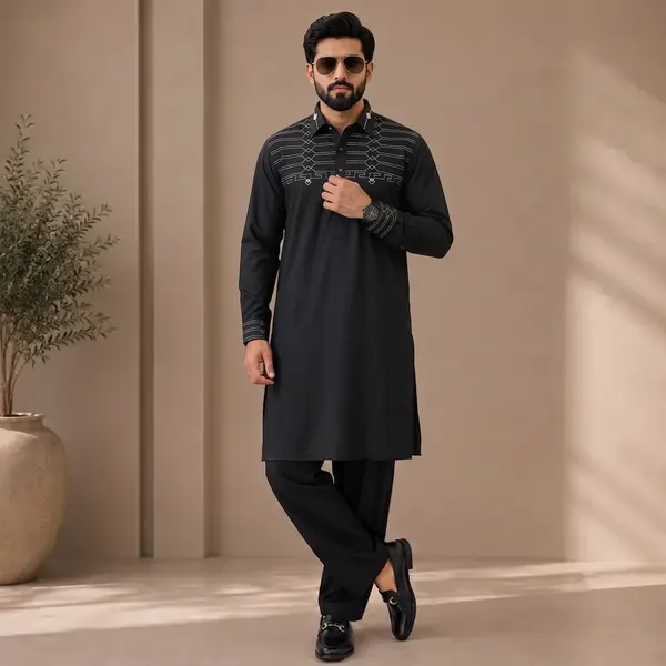 Black_Giza_Cotton_Kurta_Payjama_For_Men