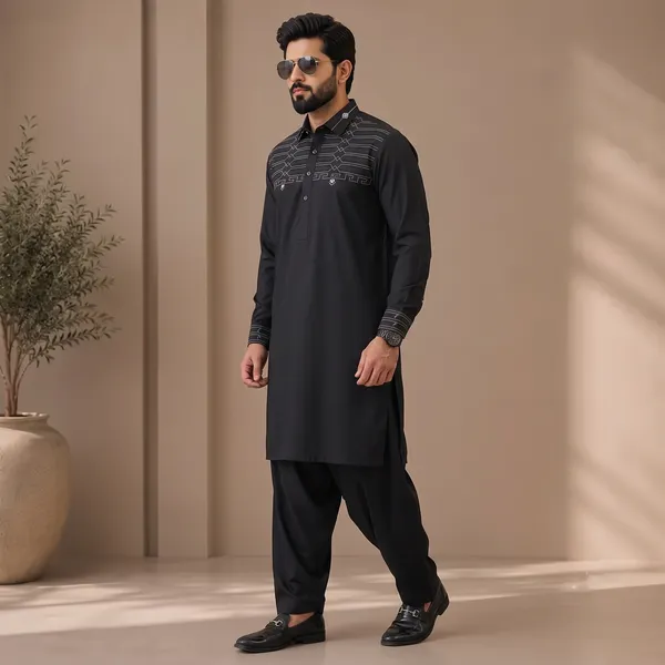 Black_Giza_Cotton_Kurta_Payjama_For_Men