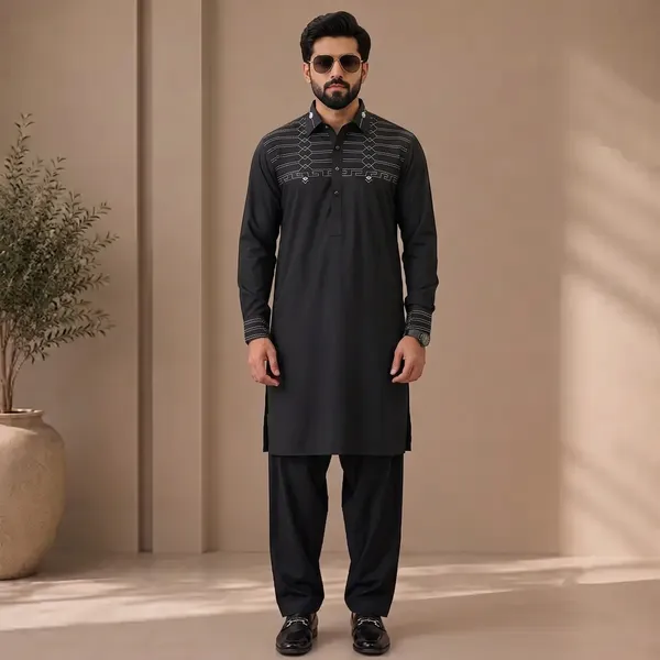 Black_Giza_Cotton_Kurta_Payjama_For_Men