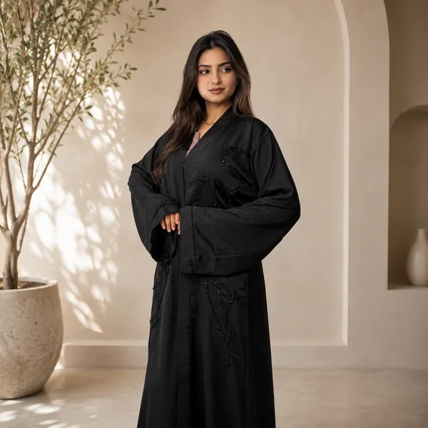 Black_Tik_Tok_Imported_Fabric_Abaya_With_Scarf_For_Women