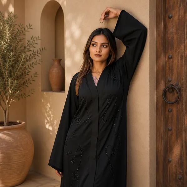 Black_Tik_Tok_Imported_Fabric_Abaya_With_Scarf_For_Women