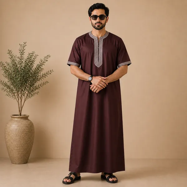 Maroon_Spun_Imported_Fabric_Thobe_For_Men