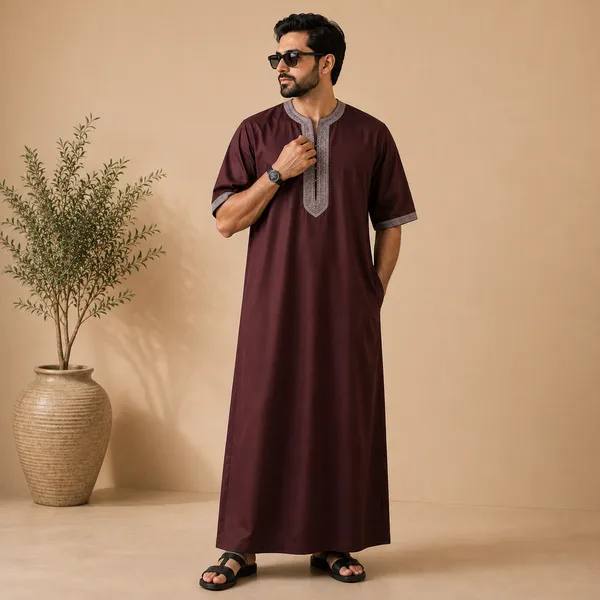 Maroon_Spun_Imported_Fabric_Thobe_For_Men