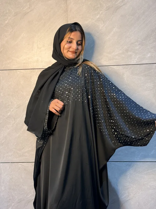Black_Tik_Tok_Imported_Fabric_Abaya_With_Scarf_For_Women