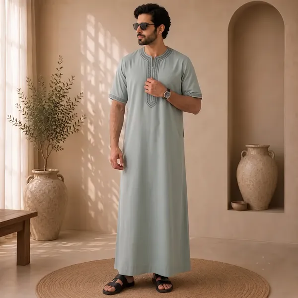 Sage_Green_spun_imported_Fabric_Thobe_For_Men