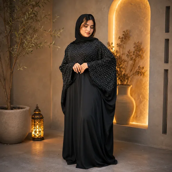 Black_Tik_Tok_Imported_Fabric_Abaya_With_Scarf_For_Women