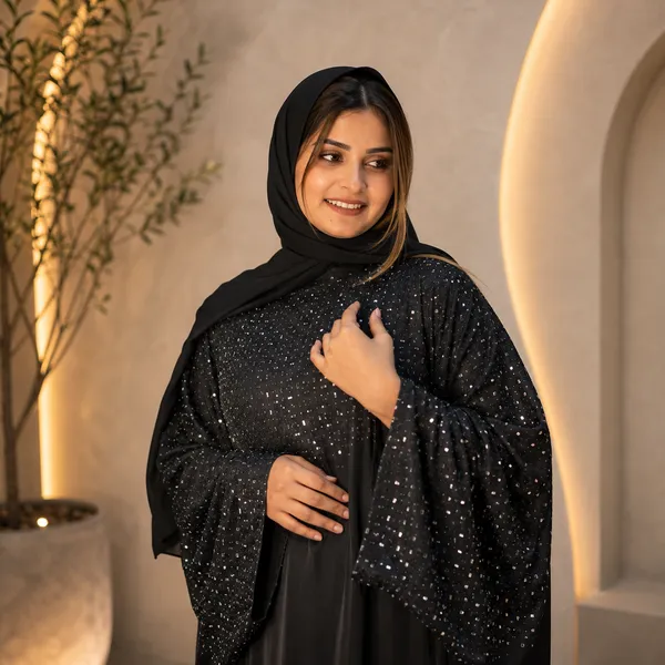 Black_Tik_Tok_Imported_Fabric_Abaya_With_Scarf_For_Women