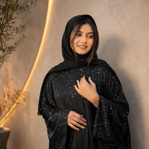 Black_Tik_Tok_Imported_Fabric_Abaya_With_Scarf_For_Women