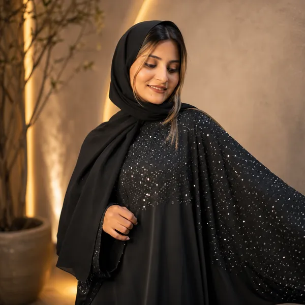 Black_Tik_Tok_Imported_Fabric_Abaya_With_Scarf_For_Women