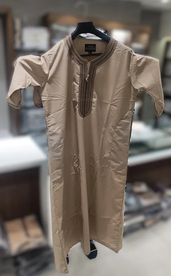 Beige_Spun_Imported_Fabric_Thobe_For_Men