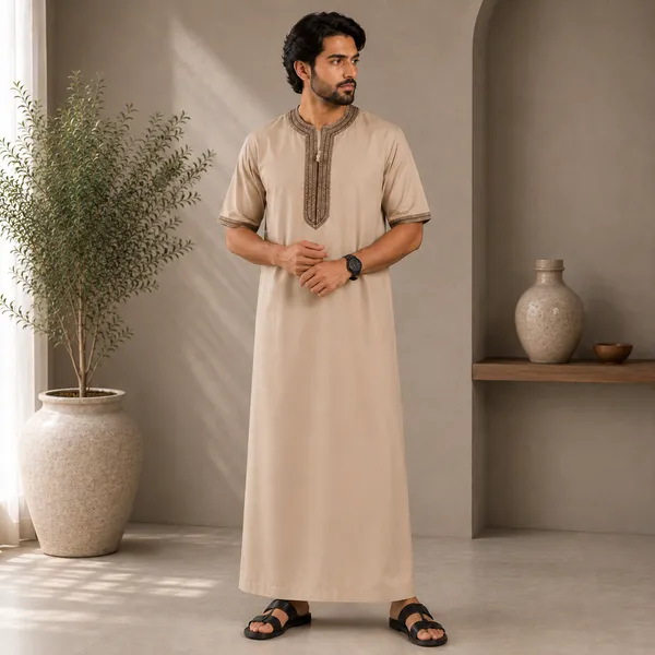 Beige_Spun_Imported_Fabric_Thobe_For_Men