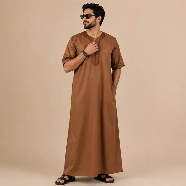 Brown_Spun_Imported_Fabric_Thobe_For_Men