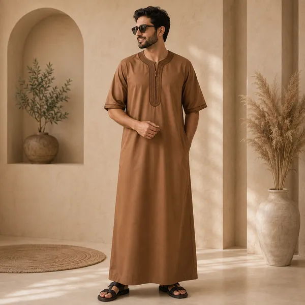 Brown_Spun_Imported_Fabric_Thobe_For_Men