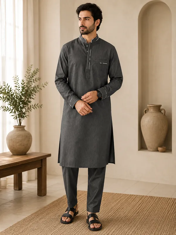 Black_Giza_Cotton_Kurta_Pyjama_For_Men