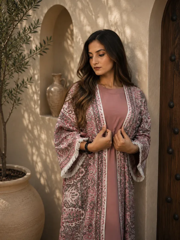 Pink_Pashmina_Abaya_With_Scarf_For_Women