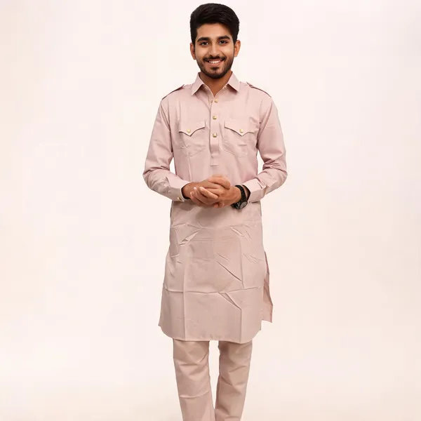Light_Pink_Giza_Cotton_Kurta_Payjama_For_Men