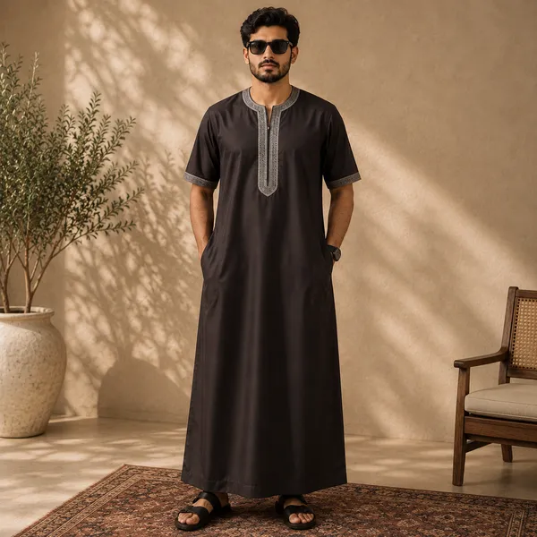 Dark_Brown_Spun_Imported_Fabric_Thobe_For_Men