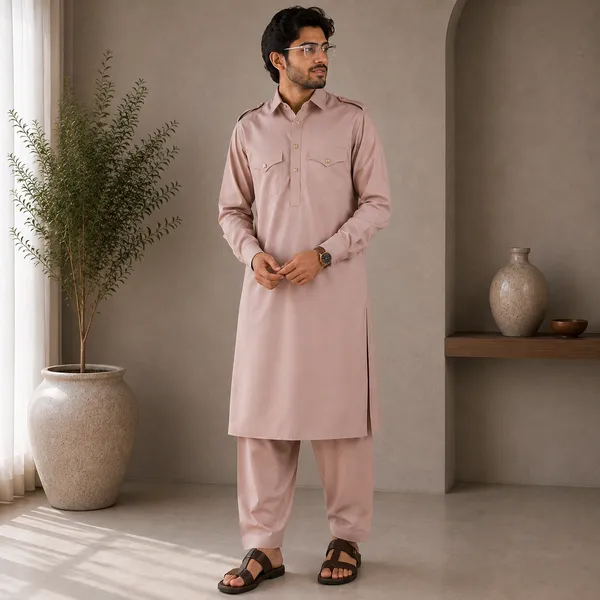 Light_Pink_Giza_Cotton_Kurta_Payjama_For_Men