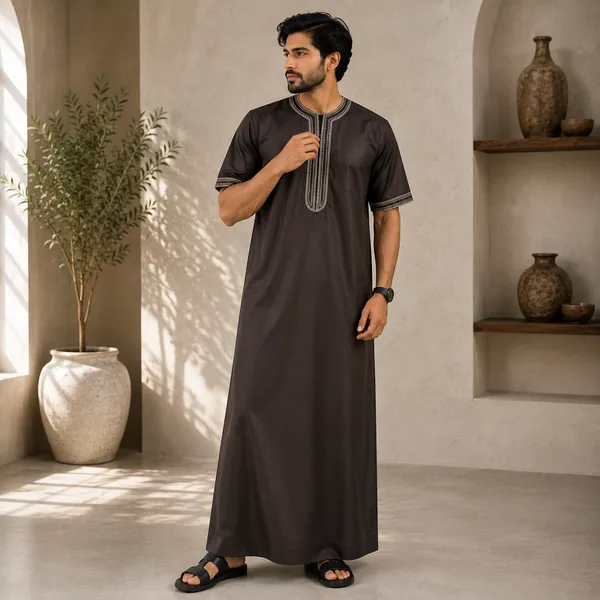 Dark_Brown_Spul_Imported_Fabric_Thobe_For_Men