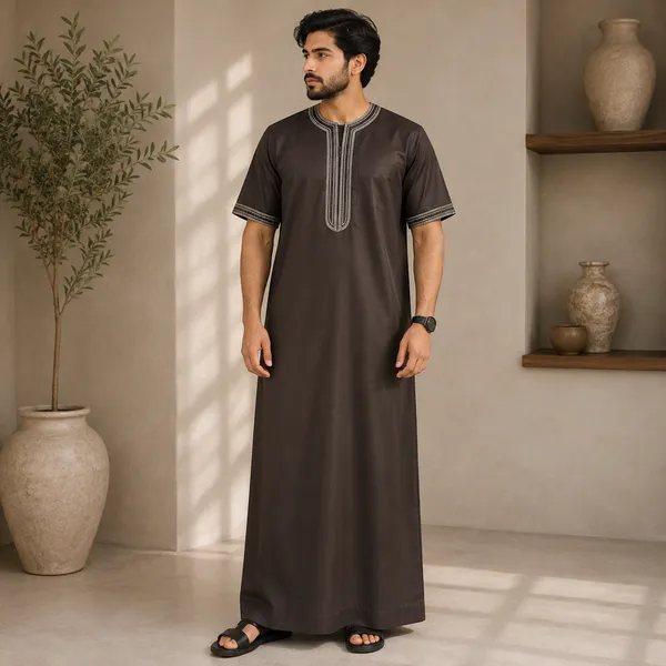 Dark_Brown_Spul_Imported_Fabric_Thobe_For_Men