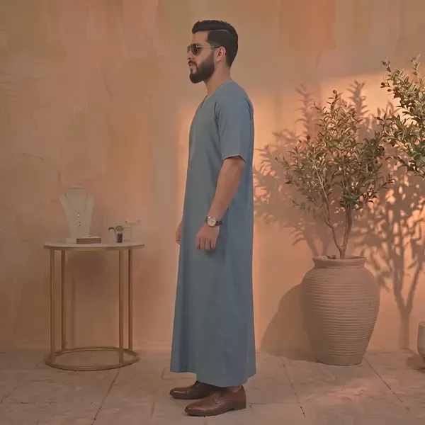 Teal_spun_imported_Fabric_Thobe_For_Men