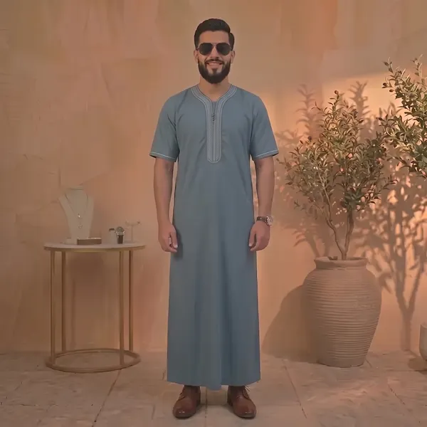Teal_spun_imported_Fabric_Thobe_For_Men