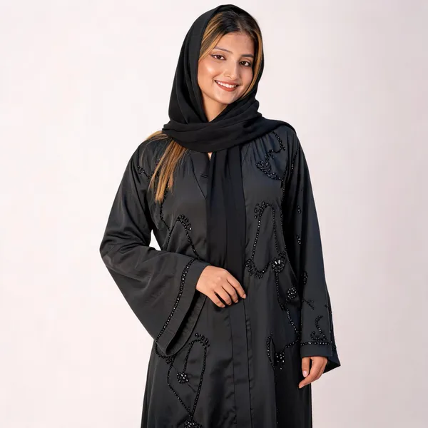 Black_Tik_Tok_Imported_Fabric_Abaya_With_Scarf_For_Women