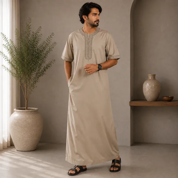 Beige_Spun_Imported_Fabric_Thobe_For_Men
