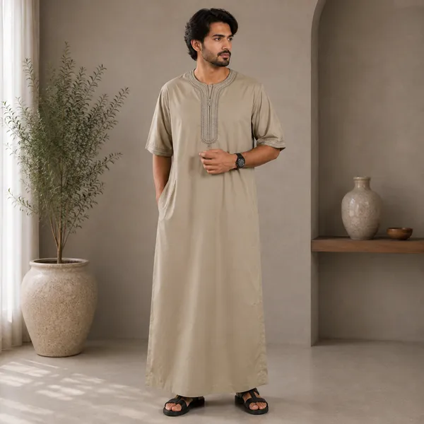 Beige_Spun_Imported_Fabric_Thobe_For_Men