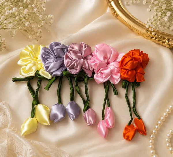 Hurrtale_Multicolour_Tulip_Scrunchies_Satin_Tie_Headband_For_Women_-_Pack_Of_5
