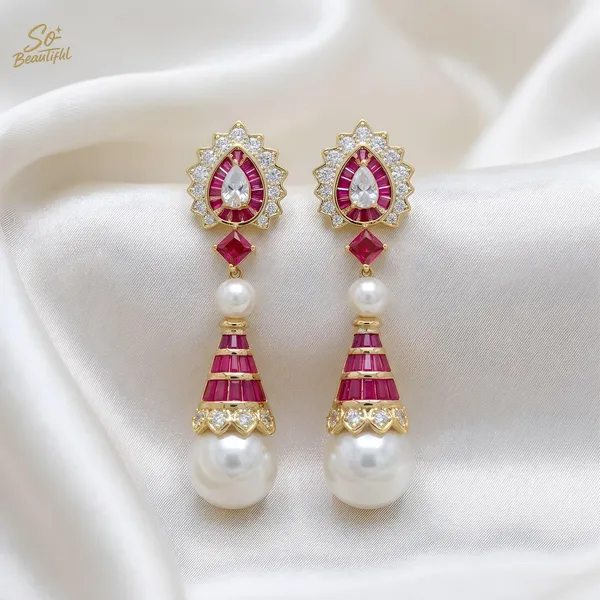 Pink_&_White_Brass_And_Gold_Plated_Drop_Earrings_For_Women