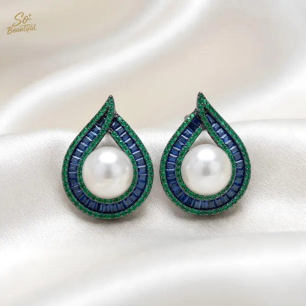 Green_&_White_Brass_And_Gold_Plated_Drop_Earrings_For_Women