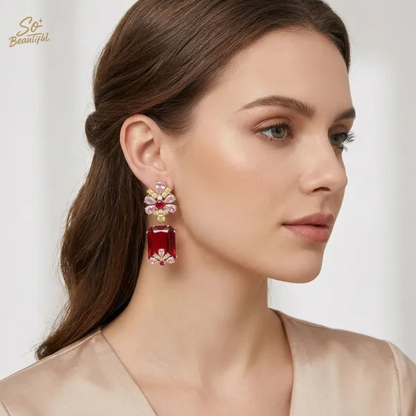 Gold_&_Red_Brass_And_Gold_Plated_Drop_Earrings_For_Women